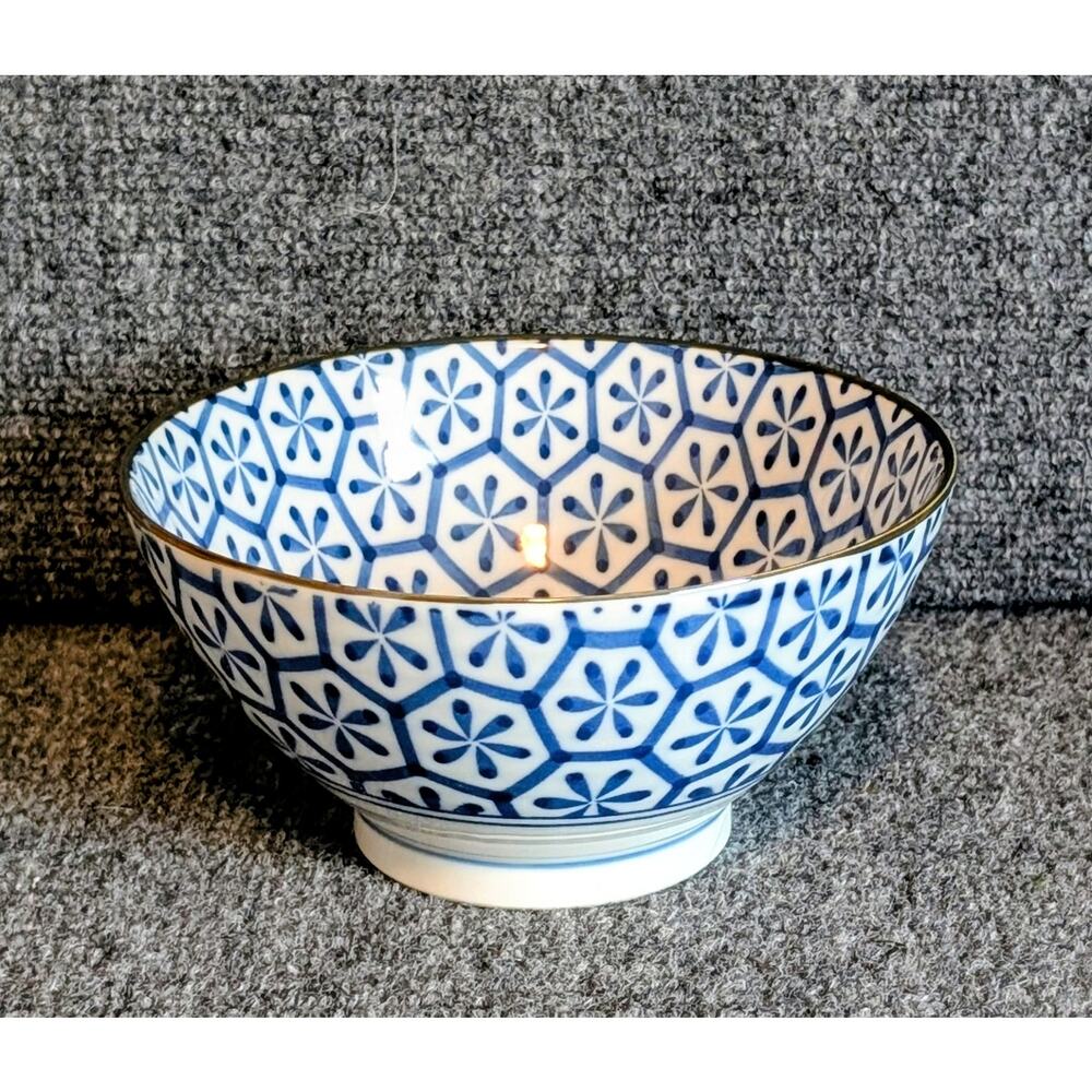 Blue White Made in Japan Rice Ramen Ceramic Bowl
